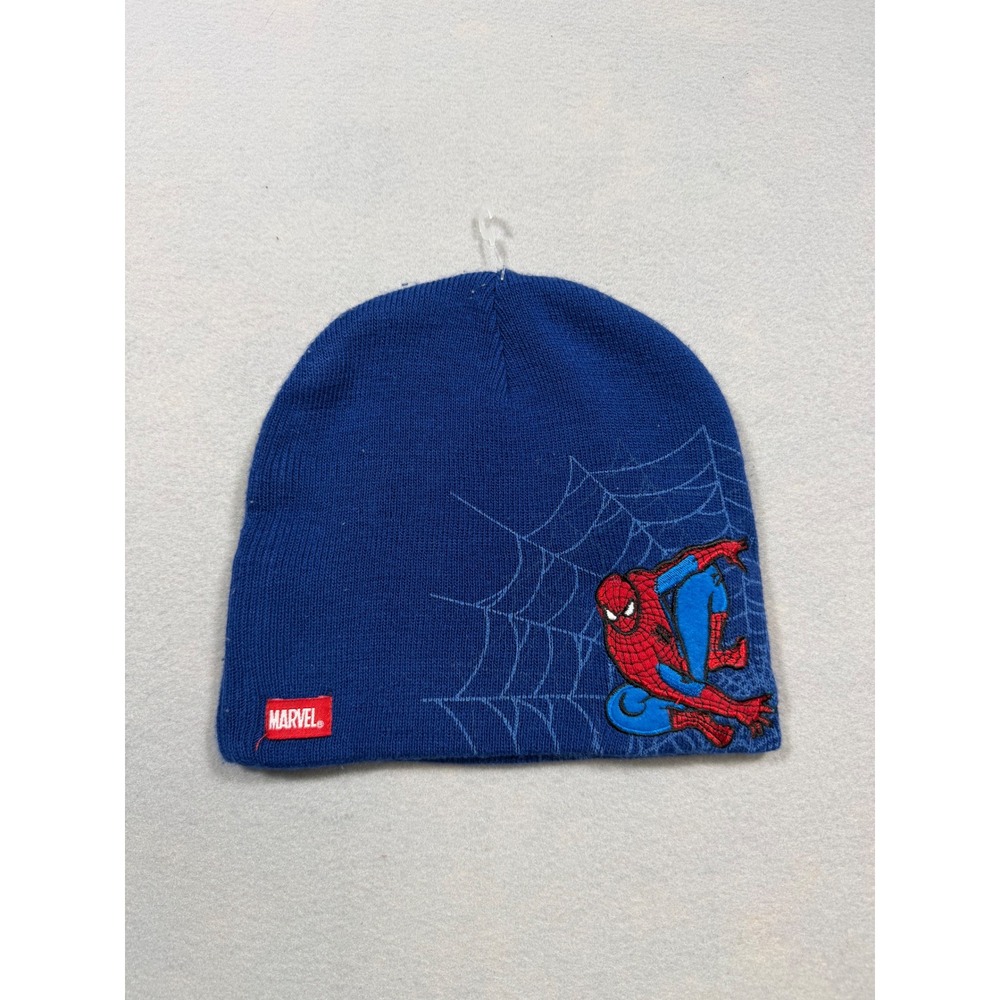 Marvel Spider-Man Kids Knit Beanie Hat Blue Embroidered Superhero Winter Cap